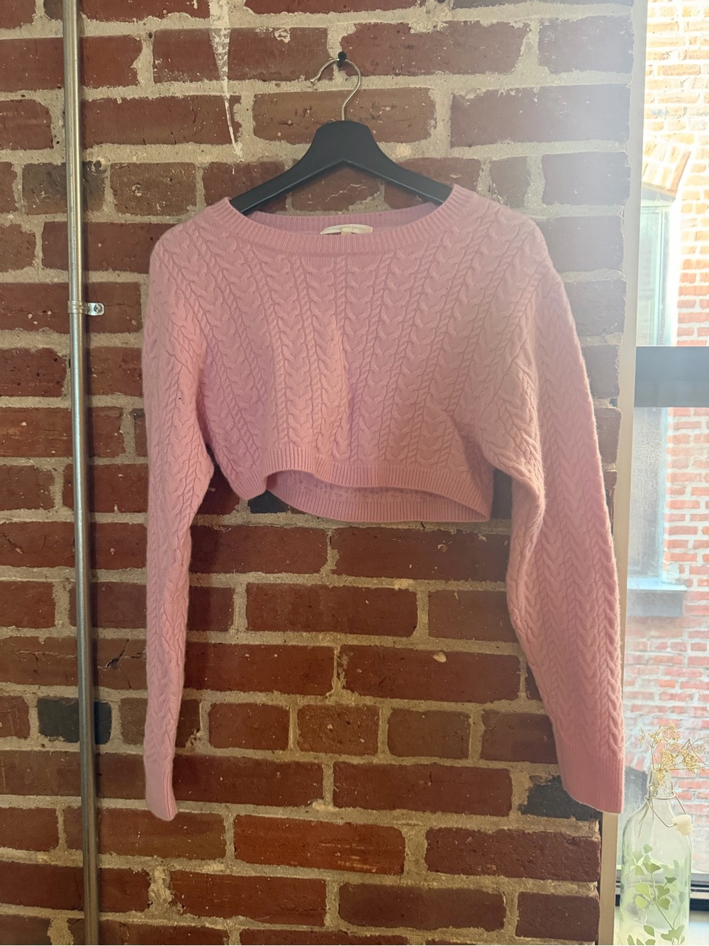 Pink Cable-Knit Cropped Sweater - LoveShackFancy